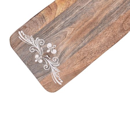 Rectangular Wooden Chopping Board with a Handle With Floral Design